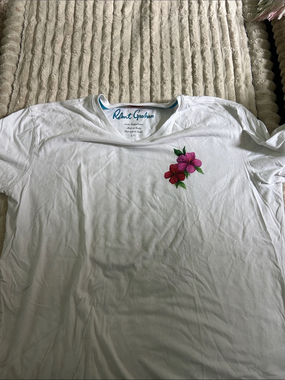 Robert Graham White Tee with Pink and Red Floral Patch